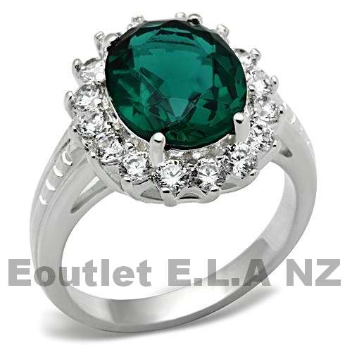 4.64CT GREEN CZ CLUSTER SOLID SILVER RING-5 sizes